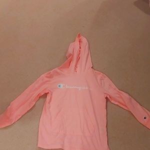 The brand is champion the size is a large pink and white